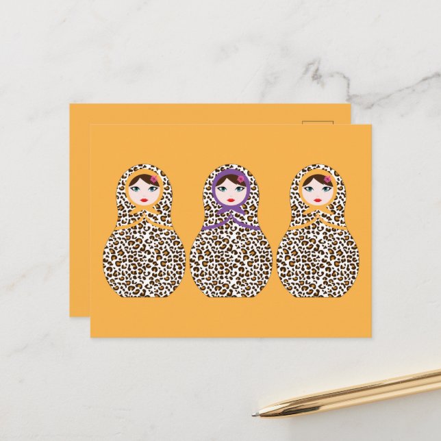 Cheetah Print Matryoshka Postcard  (Front/Back In Situ)