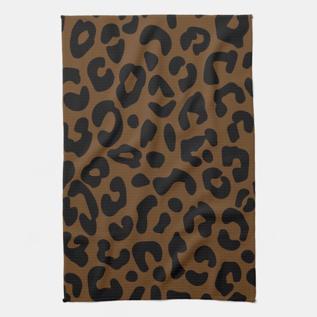 Cheetah Print Pattern Black Brown Kitchen Towel (Vertical)