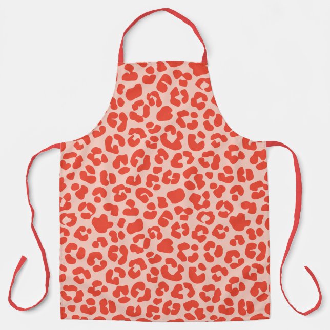 Cheetah Print Pattern Red Apron (Front)
