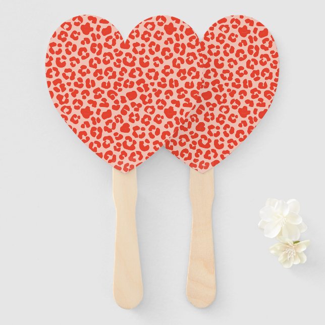 Cheetah Print Pattern Red Hand Fan (Front and Back)