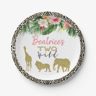 Cheetah Print Safari Glitter Two Wild Birthday  Paper Plate