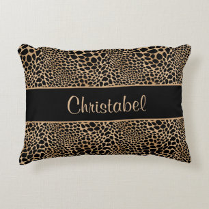 Cheetah Print Spots Black & Tan Custom Name Accent Pillow