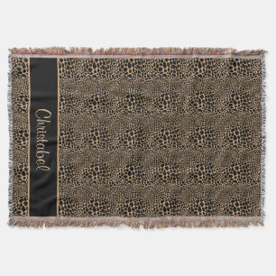Cheetah Print Spots Black & Tan Custom Name Throw Blanket