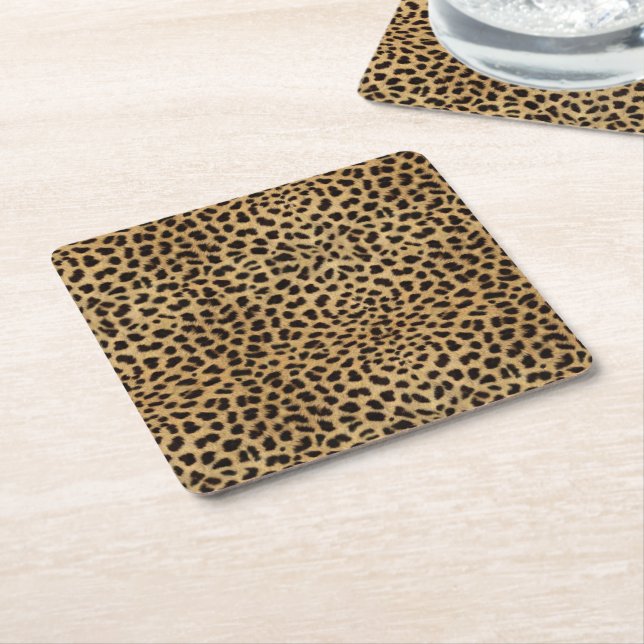 Cheetah Print Square Paper Coaster (Angled)
