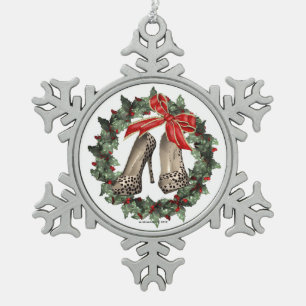 Cheetah Print Stiletto Shoe Snowflake Ornament