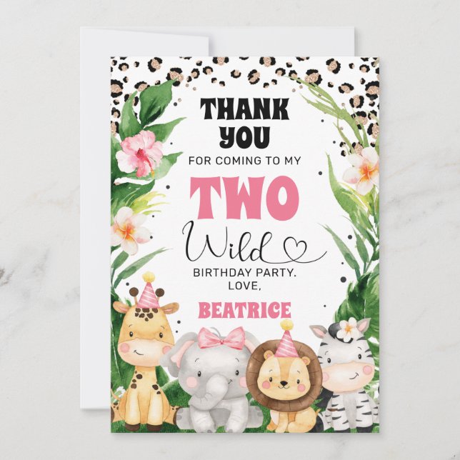 Cheetah Safari Two Wild Birthday Thank You Card (Front)