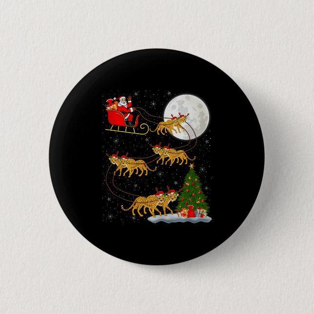 Cheetah Santa Sleigh Flying Funny Magical Christma 2 Inch Round Button (Front)