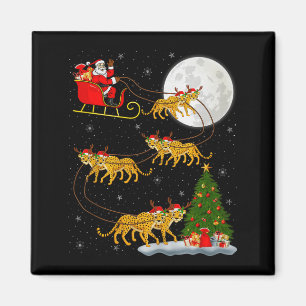 Cheetah Santa Sleigh Flying Funny Magical Christma Magnet