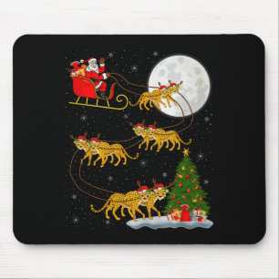 Cheetah Santa Sleigh Flying Funny Magical Christma Mouse Pad