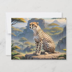 Cheetah sitting up in postcard