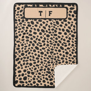 Cheetah Skin Print Initial Monogram Sherpa Blanket