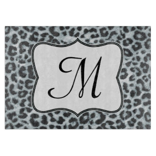 Cheetah Spot Animal Monogram Glass Cutting Board