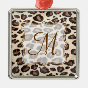 Cheetah Spot Animal Prin Monogram Initial Ornament