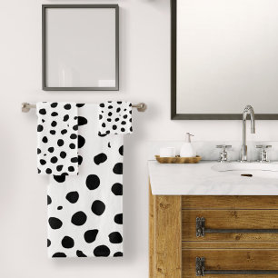 Cheetah Spots Black White Bath Towel Set