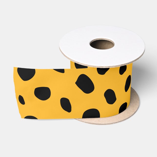  Cheetah Spots Orange Black Satin Ribbon (Spool)