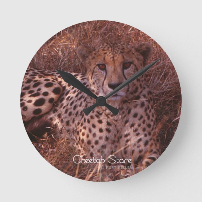Cheetah Stare Round Clock (Front)