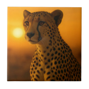 Cheetah Sunset Portrait Tile