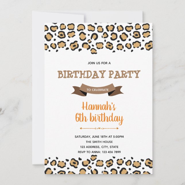 Cheetah theme invitation (Front)