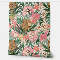 Cheetah Tropical et papier peint floral Flamant ro