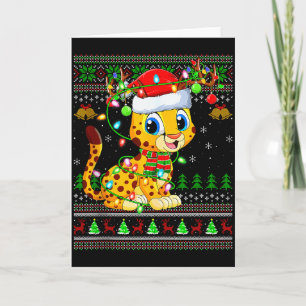 Cheetah Ugly Christmas Sweaters Holiday Santa Cute Card