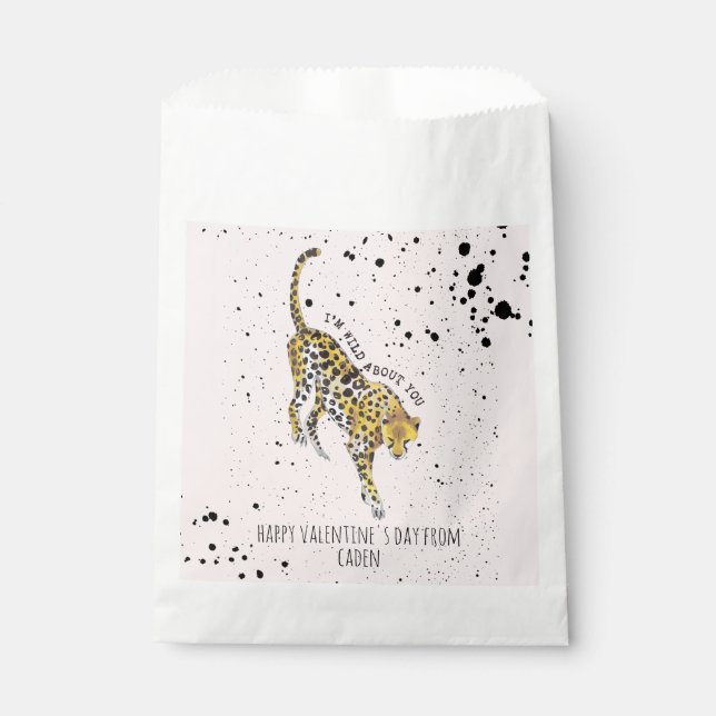 Cheetah Wild About You Classroom Valentine Favour Bag (Front)