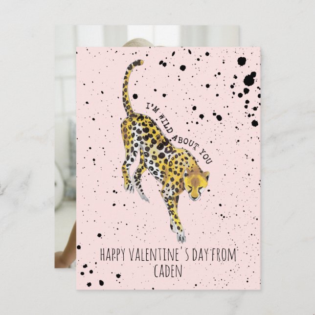 Cheetah Wild About You Classroom Valentine Photo Postcard (Front/Back)