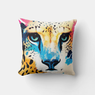 Cheetah Wild Nature Animal Color Art Painting Throw Pillow