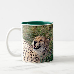 Cheetah With A Huge Grin On Her Face, Two-Tone Coffee Mug