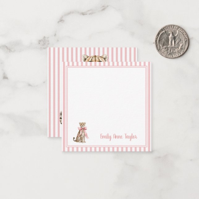 Cheetah With Pink Bow and Stripes Card (Front/Back In Situ)