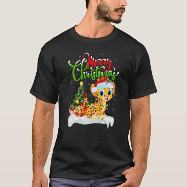 Cheetah  Xmas Decorations Santa Cheetah Christmas T-Shirt (Front)