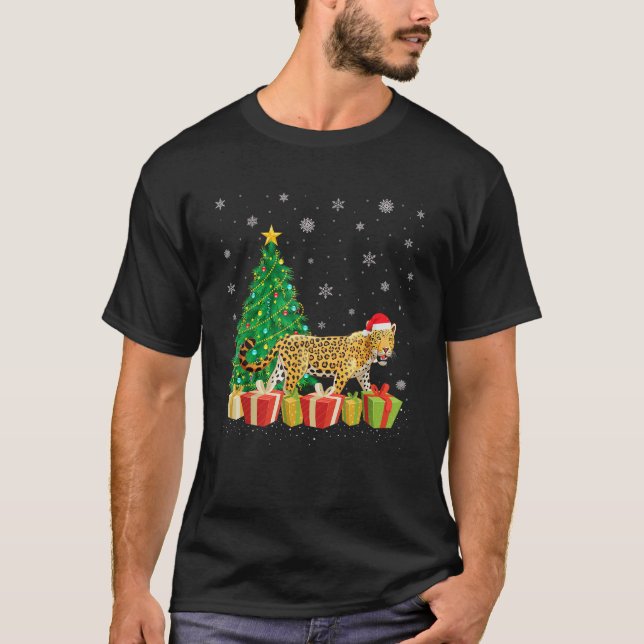 Cheetah Xmas Tree Lighting Santa Hat Cheetah Chris T-Shirt (Front)