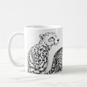 Cheetahs on the Savannah Wraparound Black & White Coffee Mug