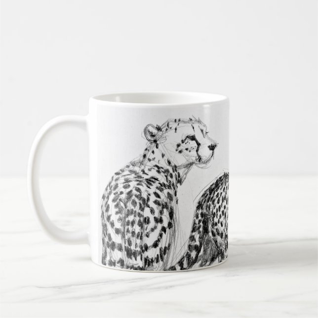 Cheetahs on the Savannah Wraparound Black & White Coffee Mug (Left)