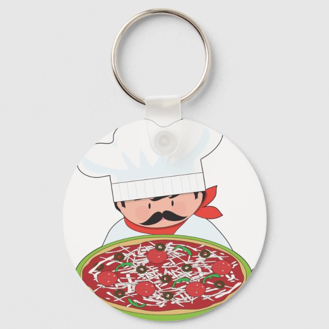 Chef and Pizza Keychain (Front)