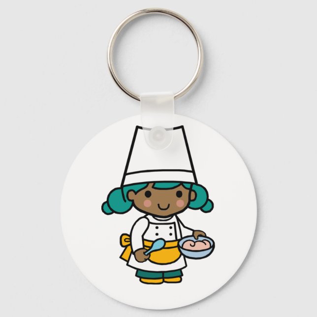 Chef/ Baker Girl in Apron cooking Keychain (Front)