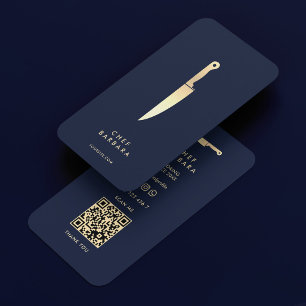 Chef Bakery Caterer Dark Navy Gold Knife Modern Business Card