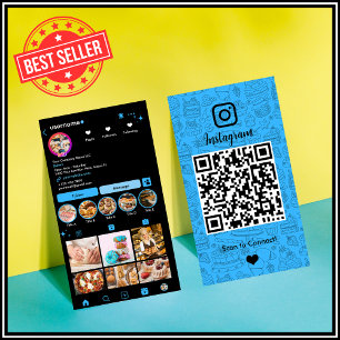 Chef Bakery Instagram Blue Pastry Caterer QR Code Business Card