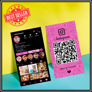 Chef Bakery Instagram Pink Pastry Caterer QR  Business Card