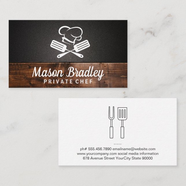 Chef | BBQ Cooking | Wood Background Business Card (Front/Back)