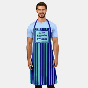 Chef Blue Stripe Geometric Pattern Personalize Apron