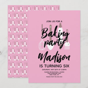 Chef boulanger Invitation rose fête d'anniversaire