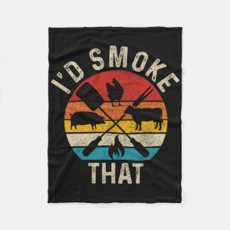 Chef Butcher Bbq I'd Smoke That Funny Father's Day Fleece Blanket