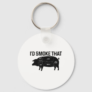 Chef Butcher Bbq I'd Smoke That Pig Pork Funny Fat Keychain