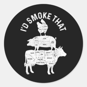 Chef Butcher Bbq I'd Smoke That Pork Beef Funny Fa Classic Round Sticker