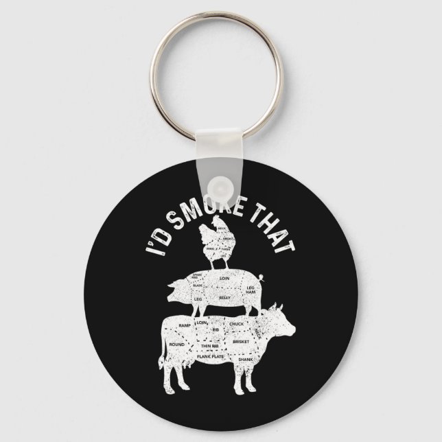 Chef Butcher Bbq I'd Smoke That Pork Beef Funny Fa Keychain (Front)
