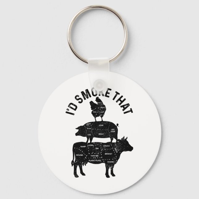 Chef Butcher Bbq I'd Smoke That Pork Beef Funny Fa Keychain (Front)