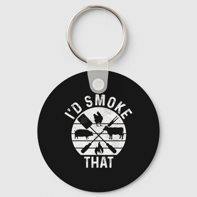 Chef Butcher Bbq I'd Smoke That Pork Beef Funny Fa Keychain (Front)