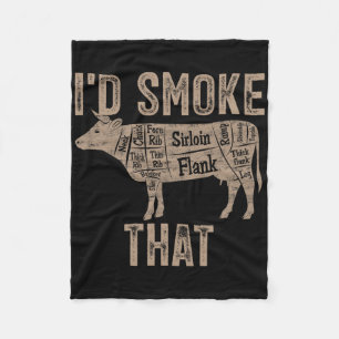 Chef Butcher Cook Bbq I'd Smoke That Cow Beef Funn Fleece Blanket