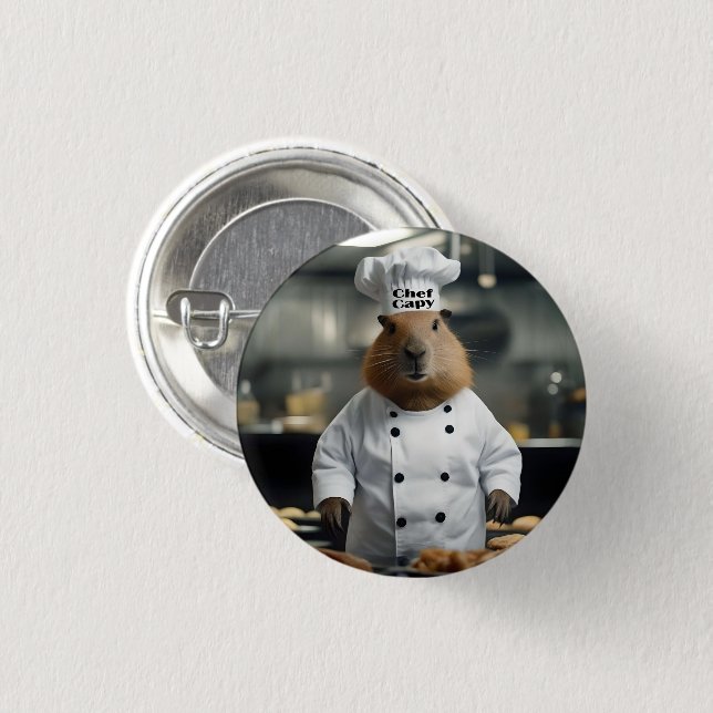 "Chef Capy: The Pastry Chef Capybara Extraordinair 1 Inch Round Button (Front & Back)