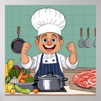 Chef cartoon procreate hand drawing poster